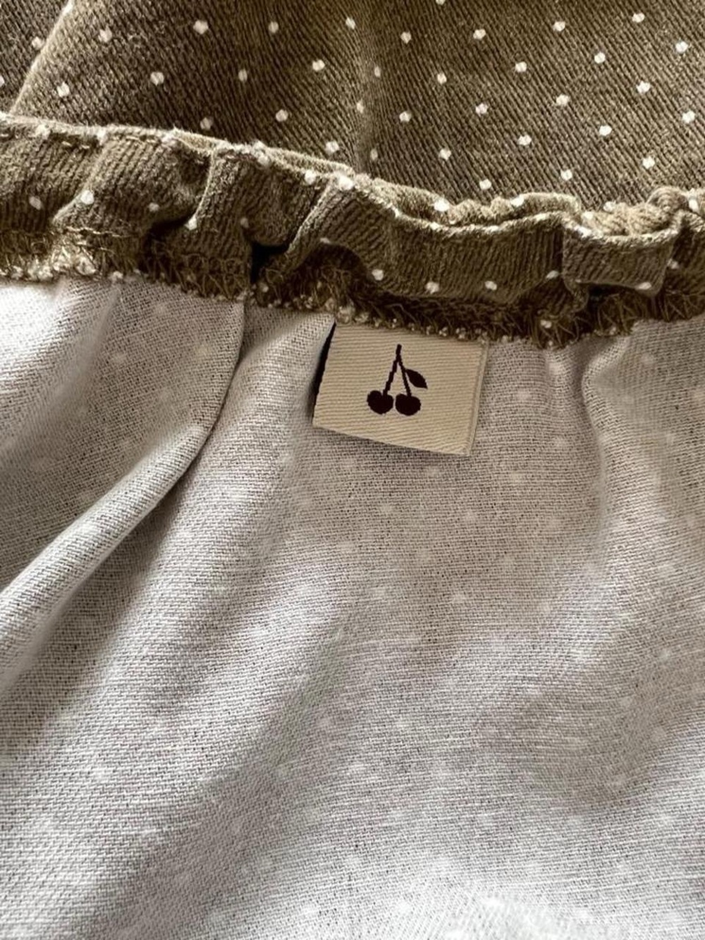 Olive Green Polka Dot Cottagecore Smock Dress Size Medium Prairie Farmcore Midi - Picture 4 of 8